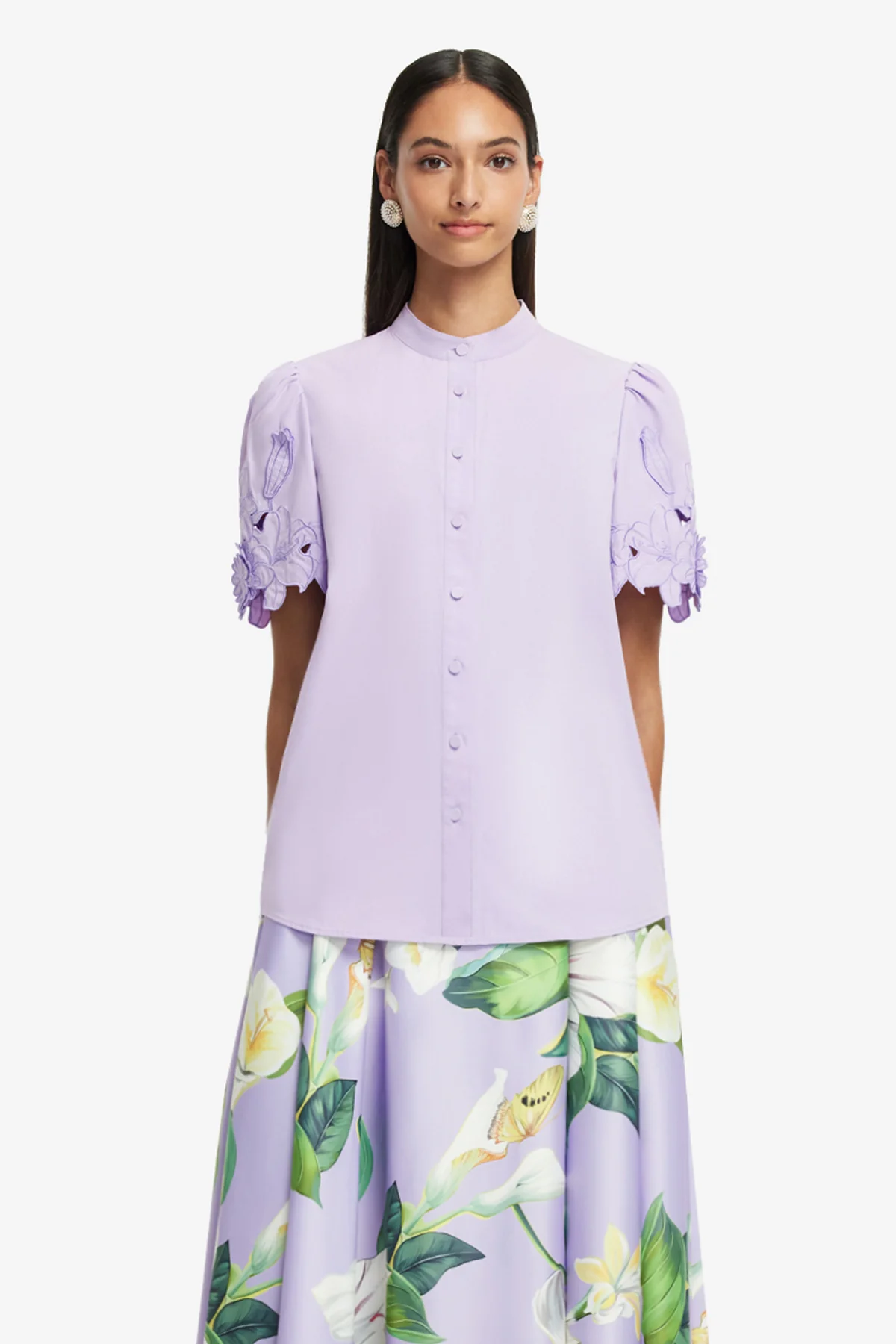 Amelie Appliqué Shirt Top - Lilac - Image 2