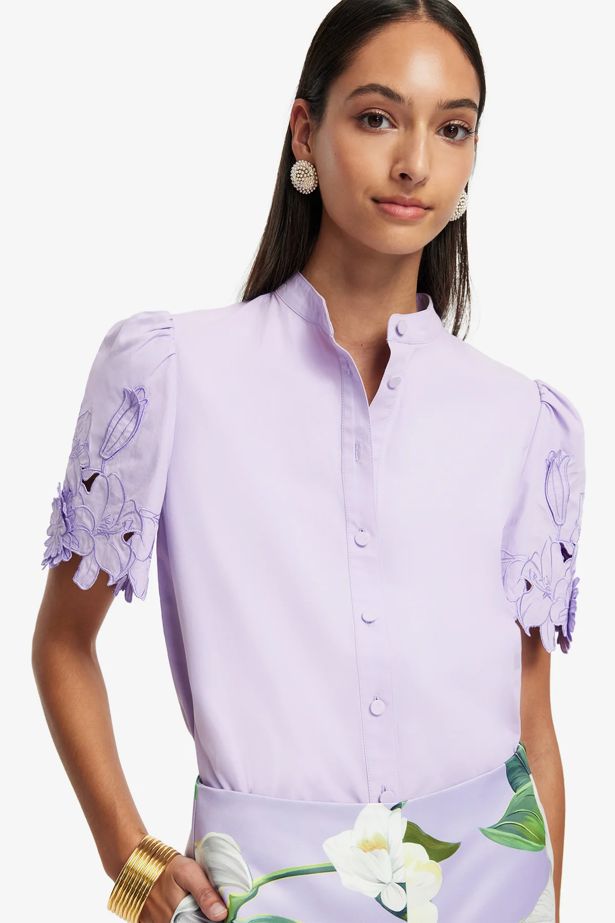 Amelie Appliqué Shirt Top - Lilac - Image 6