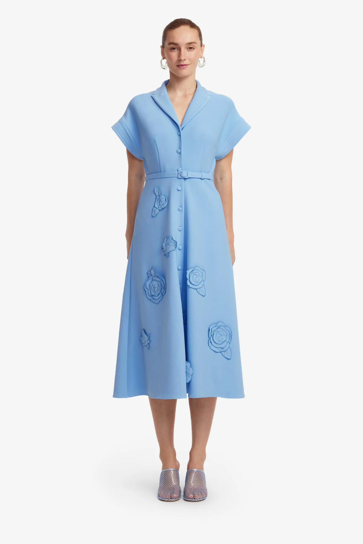 Aubrey Appliqué Shirt Midi Dress - Pastel Blue - Image 2