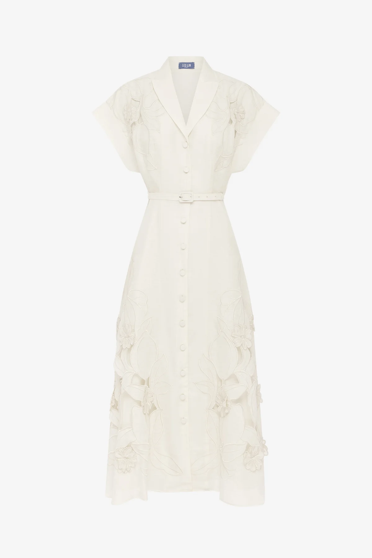 Aubrey Appliqué Shirt Midi Dress - Snow