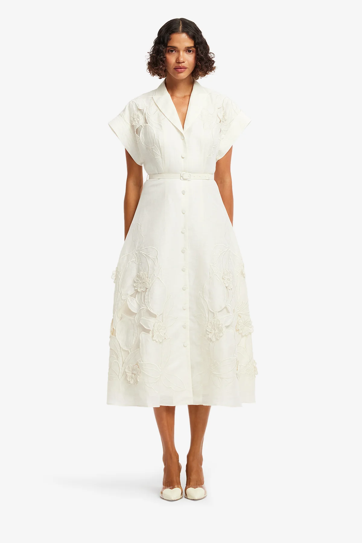 Aubrey Appliqué Shirt Midi Dress - Snow - Image 2