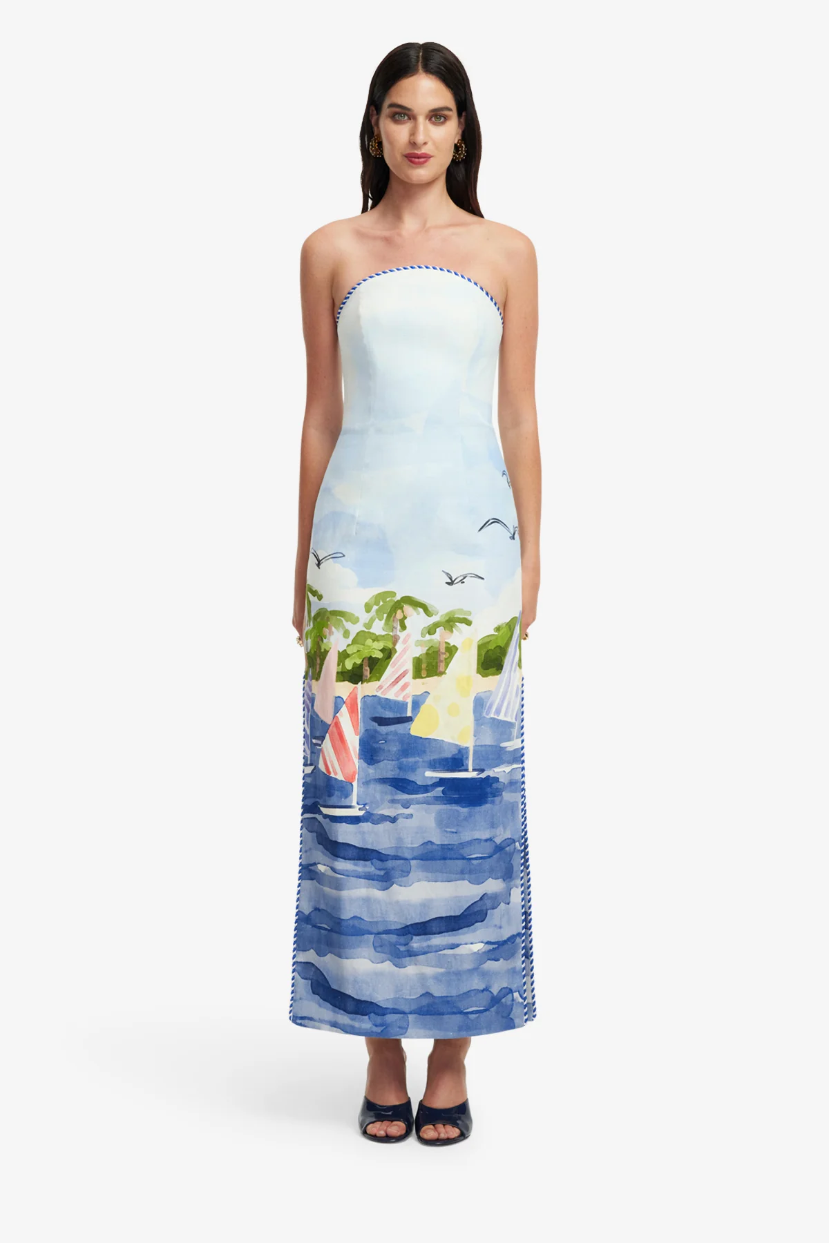 Ava Bustier Maxi Dress - Nautical Print - Image 2