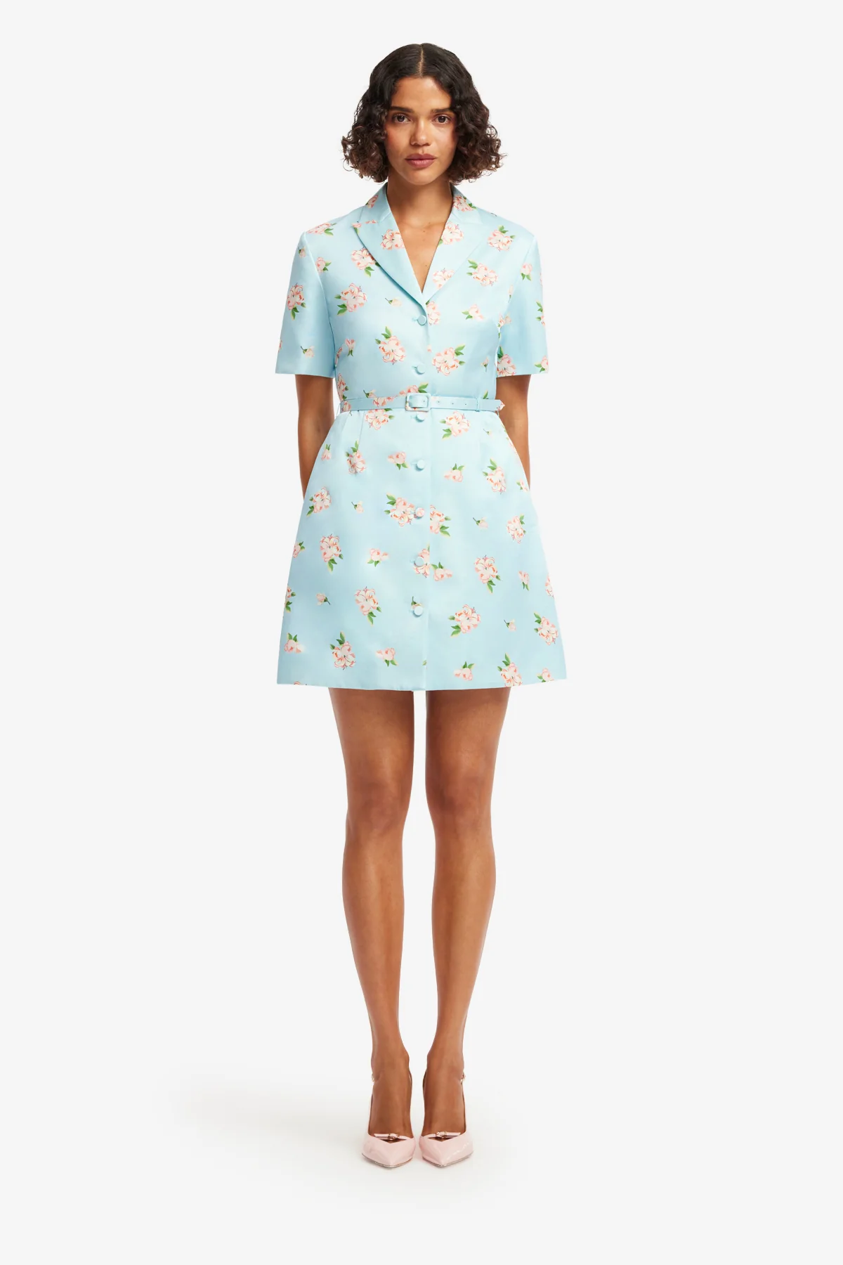 Brigitte Mini Dress - Ditsy Floral Print in Blue - Image 2