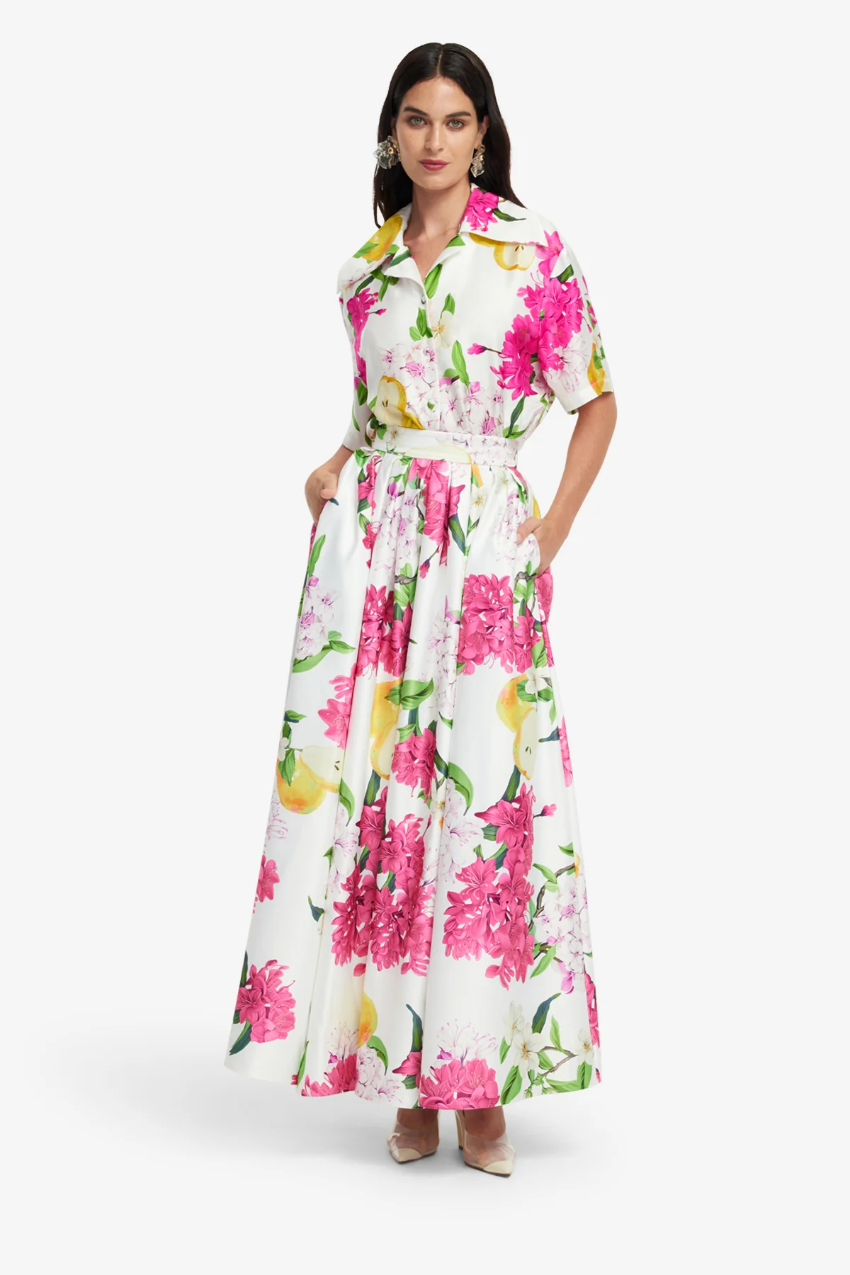 Casey Silk Button Shirt - Floral Pear Print - Image 3