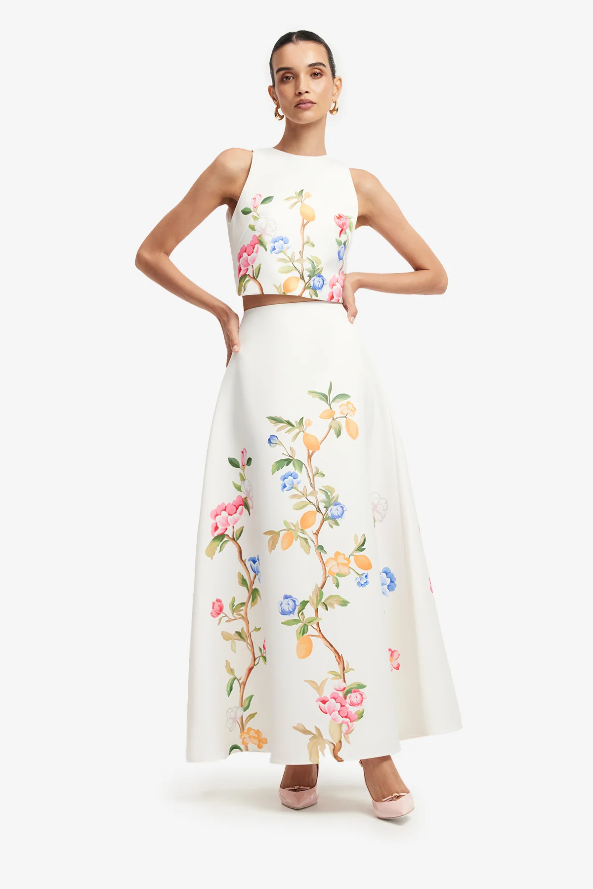 Clara Maxi Skirt - Lemon Vine Print in Snow - Image 3
