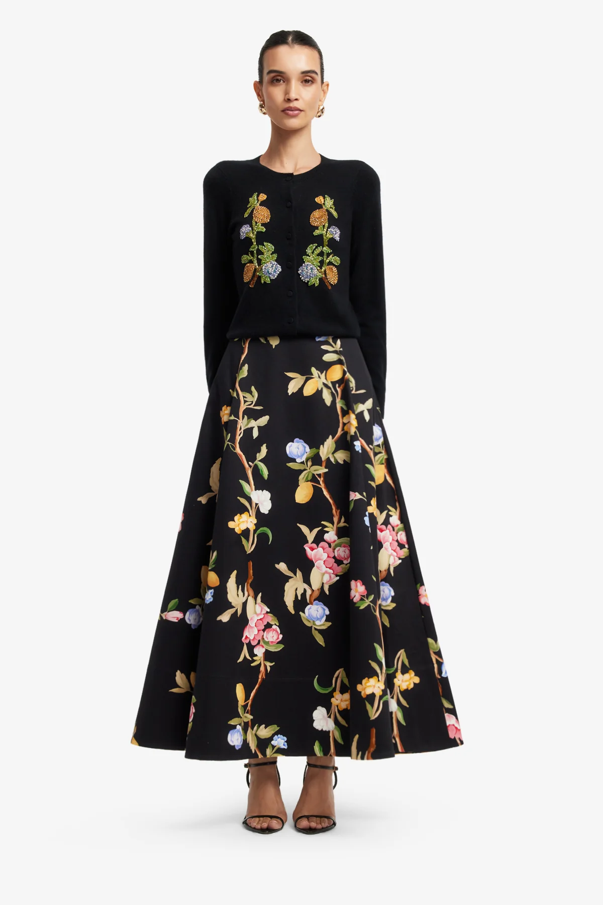 Elina Maxi Skirt - Lemon Vine Print in Ebony - Image 2