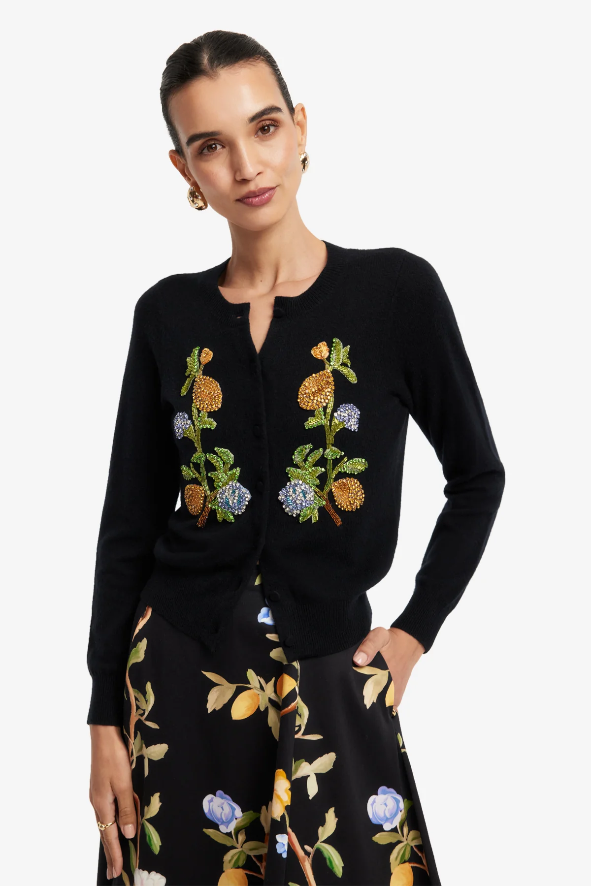 Elina Maxi Skirt - Lemon Vine Print in Ebony - Image 6