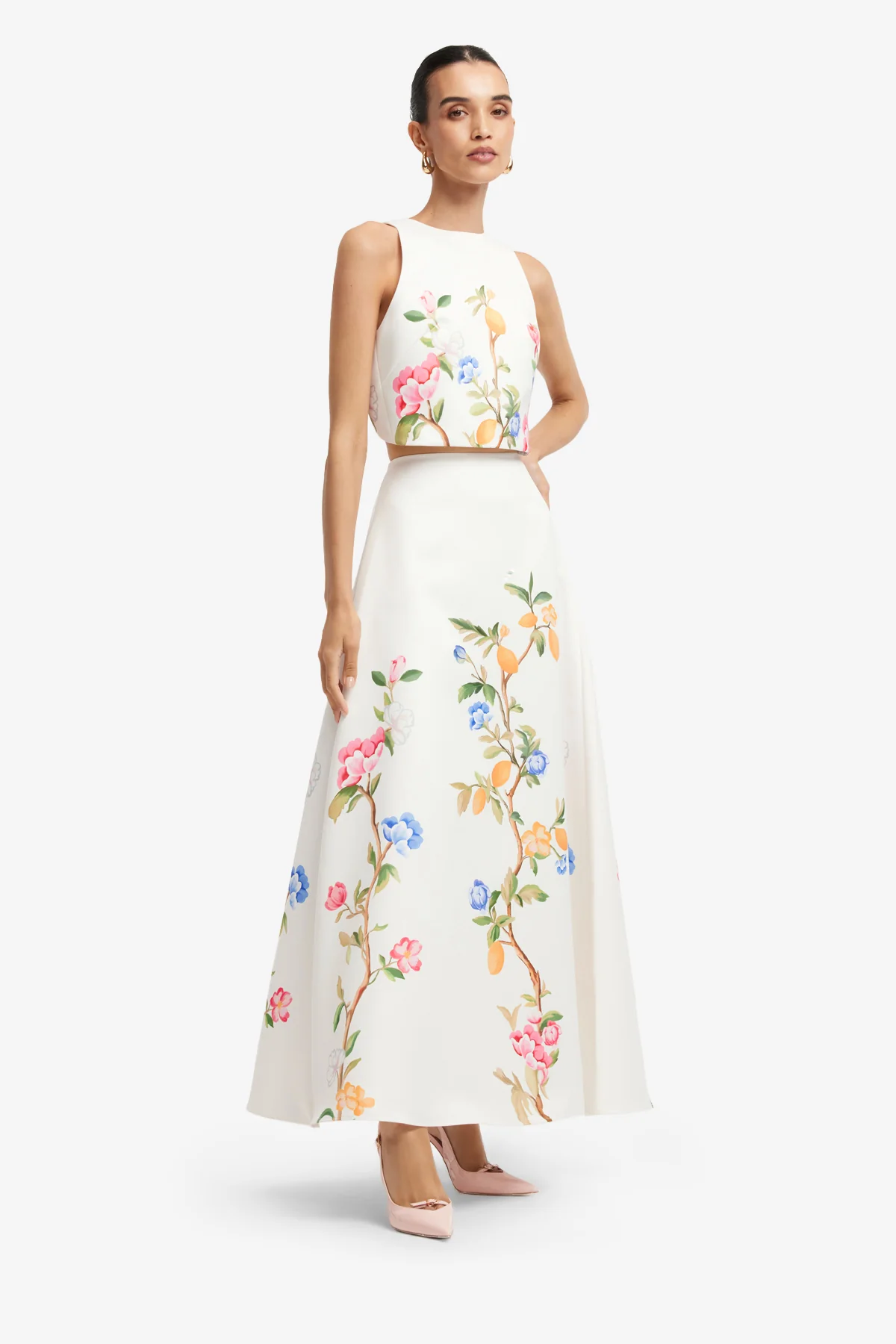 Ella Bow Backless Top - Lemon Vine Print in Snow - Image 4