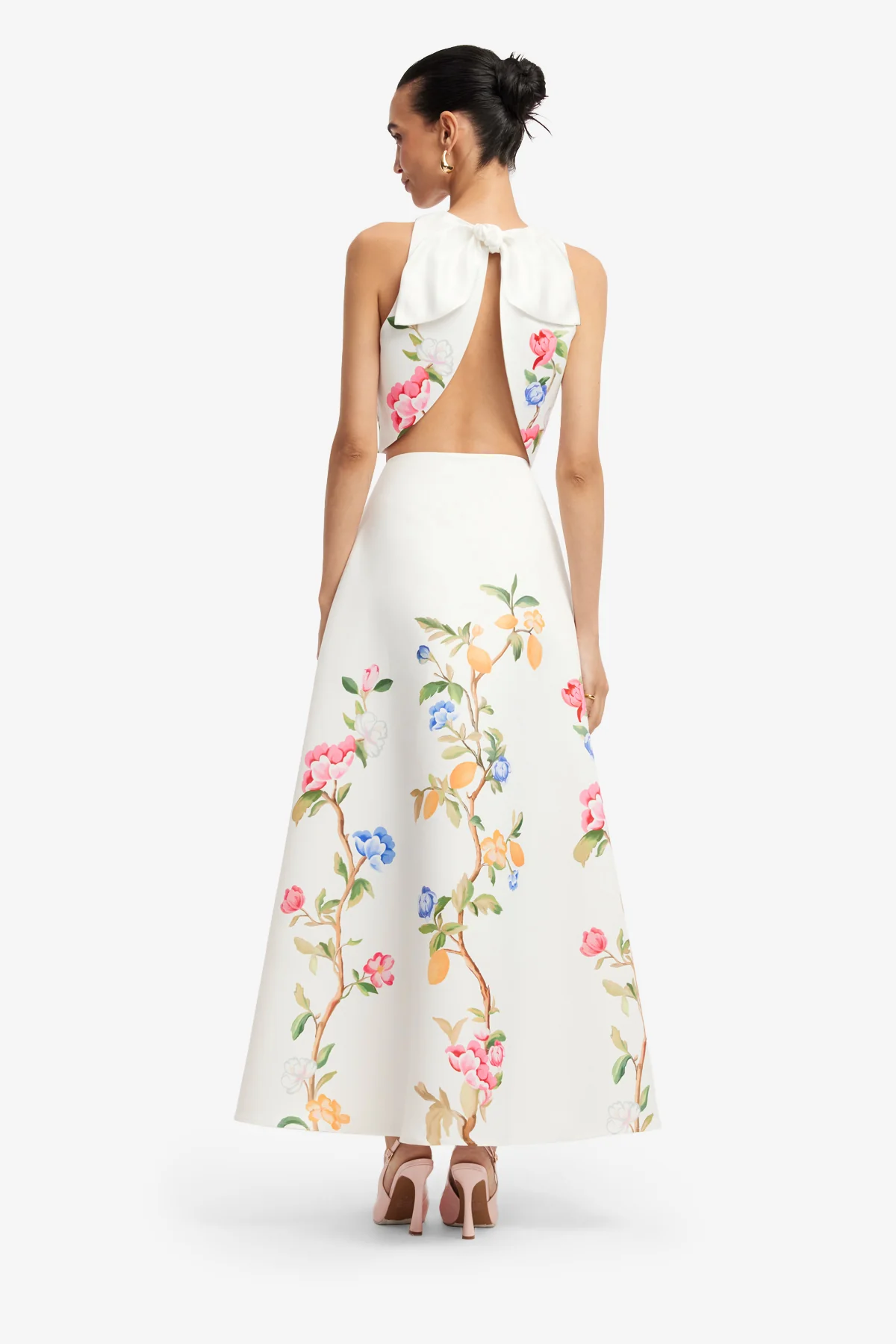Ella Bow Backless Top - Lemon Vine Print in Snow - Image 5
