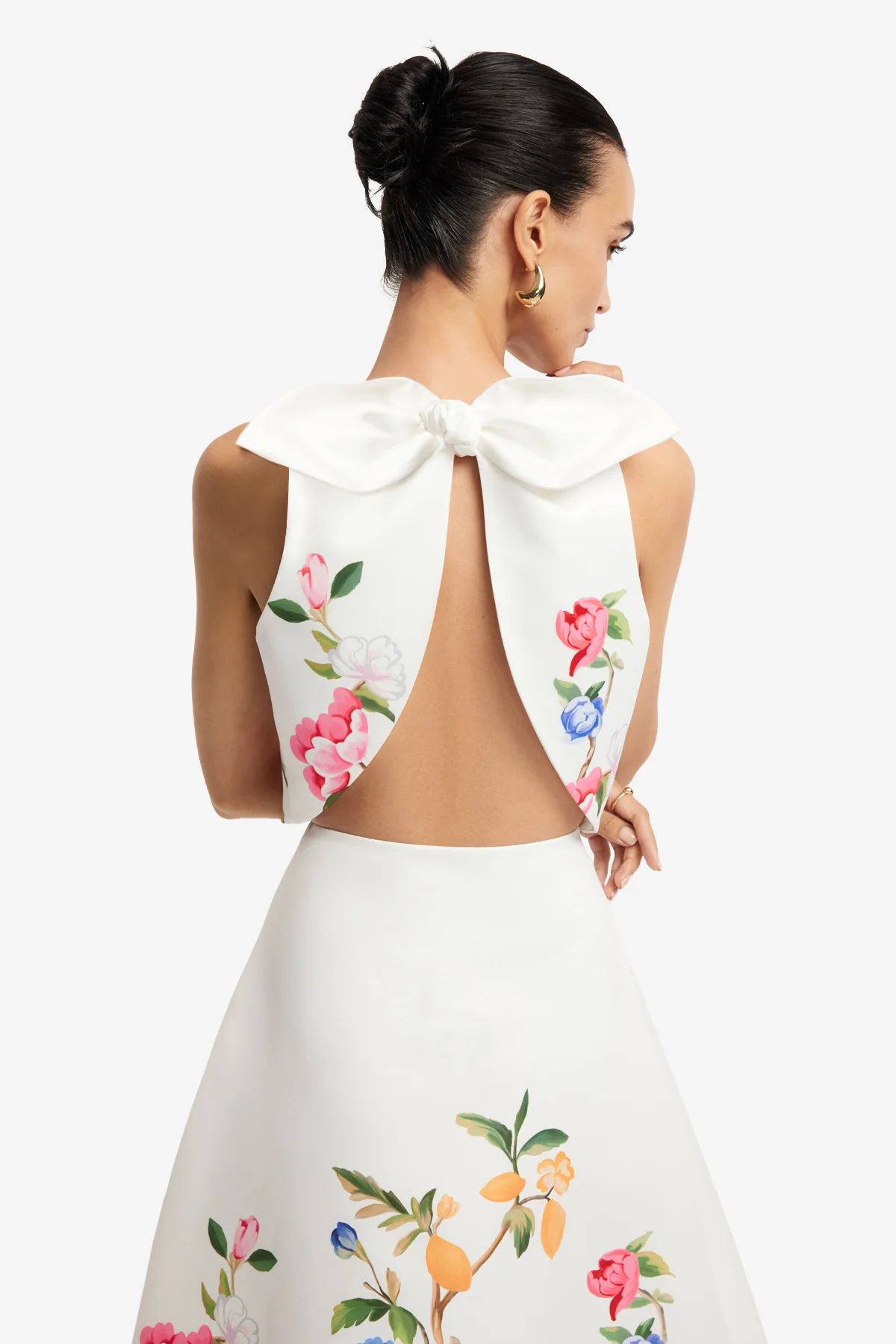 Ella Bow Backless Top - Lemon Vine Print in Snow - Image 6