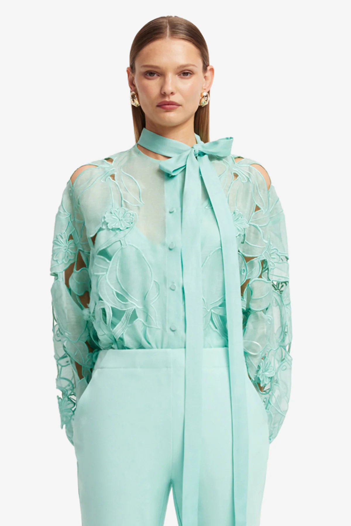 Elle Appliqué Blouse - Pale Turquoise - Image 2