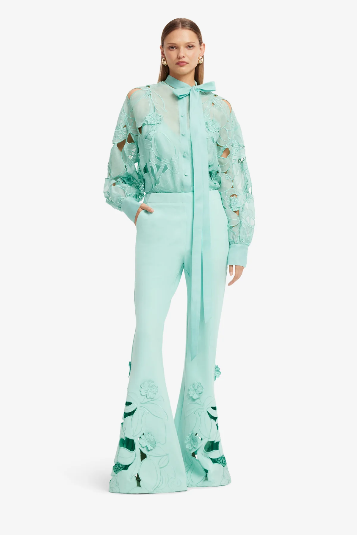 Elle Appliqué Blouse - Pale Turquoise - Image 3