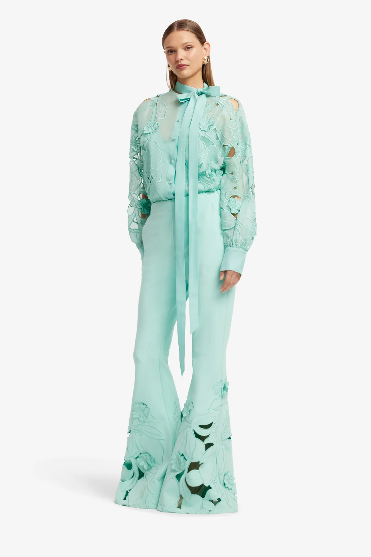 Elle Appliqué Blouse - Pale Turquoise - Image 4