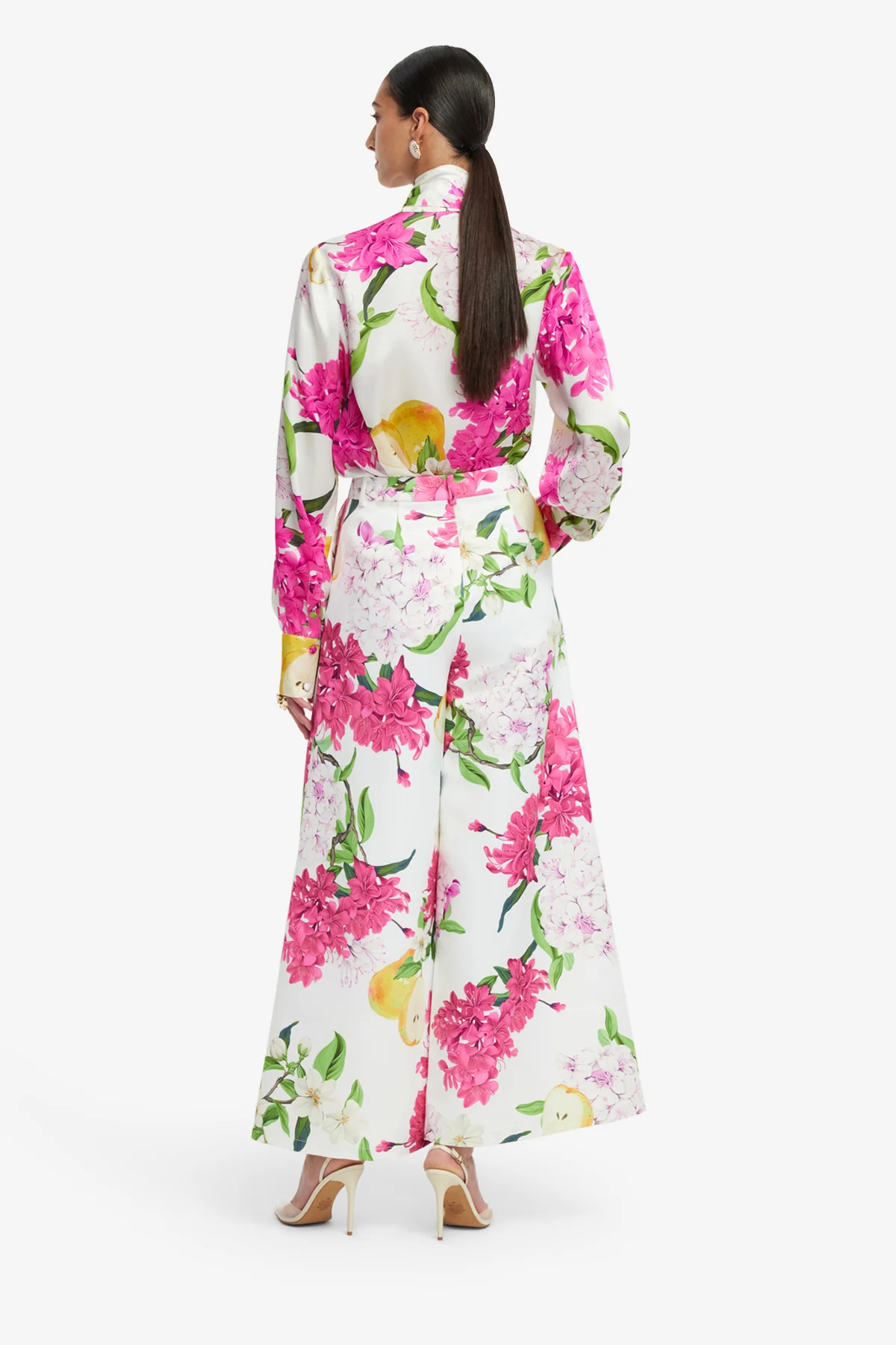 Freya Tie Neck Silk Blouse - Floral Pear Print - Image 5