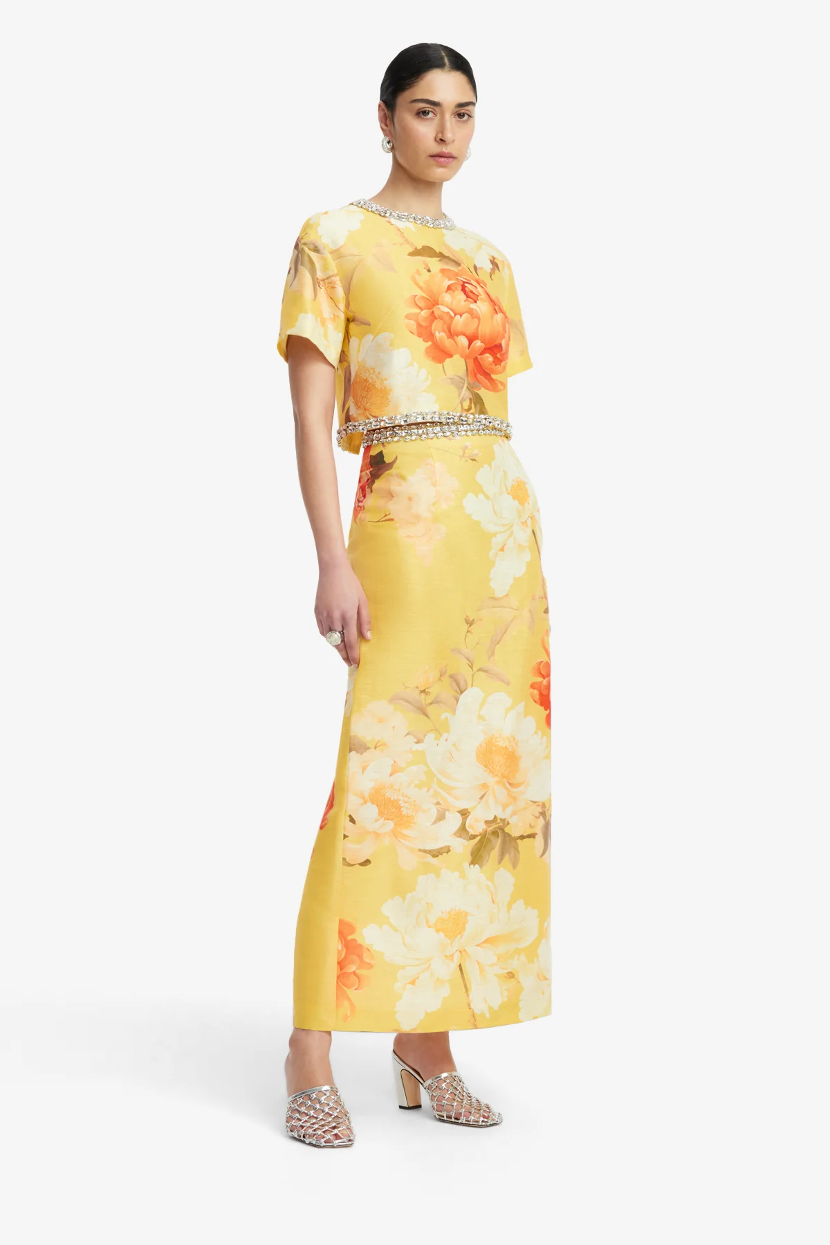 Indie Embellished Sleeve Top - Peony Print in Yellow - Image 4