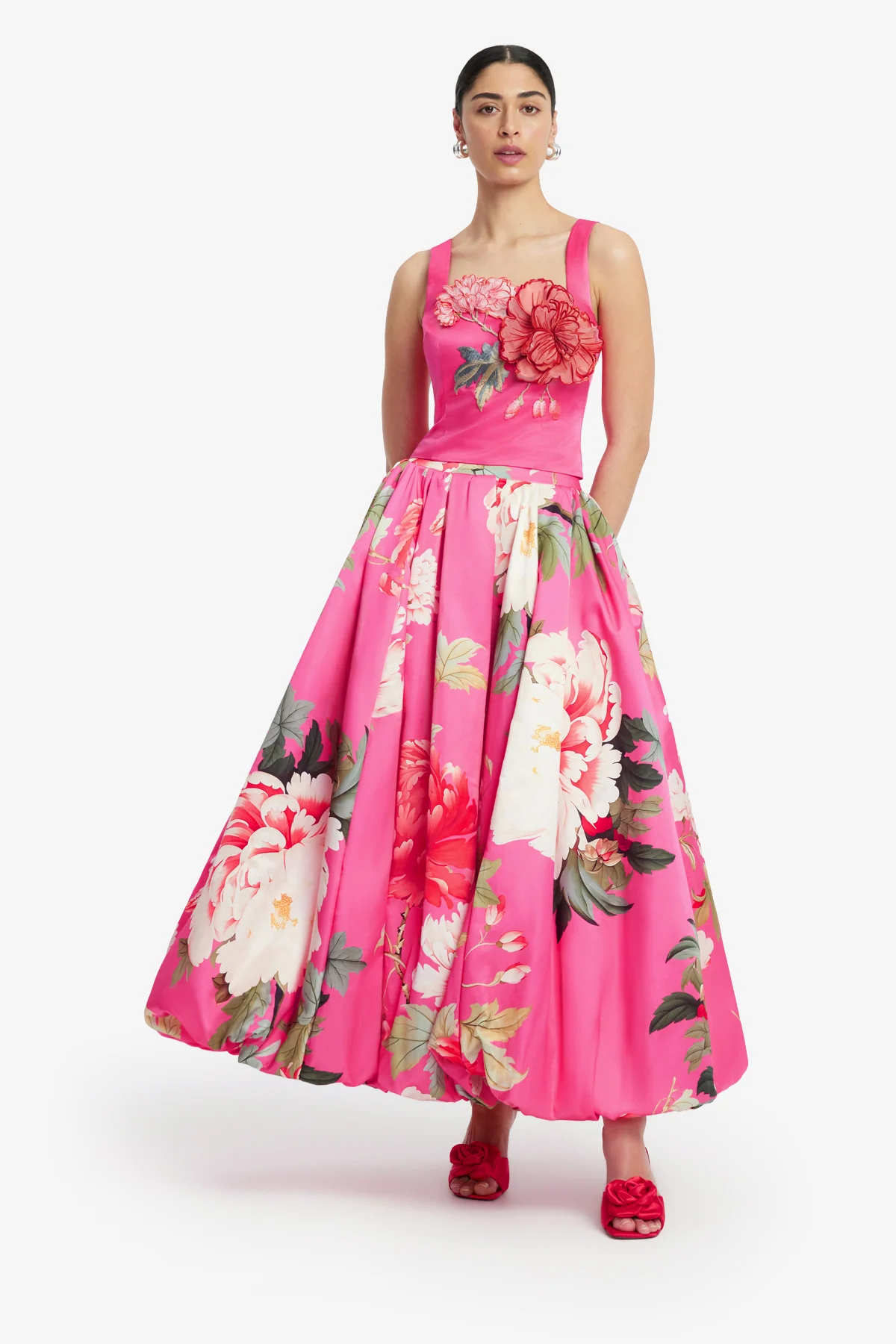 Isadora Appliqué Top - Peony Print in Fuchsia - Image 3
