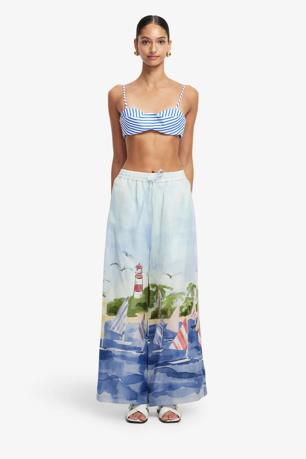 Jamie Wide Leg Pants - Nautical Print - Image 2