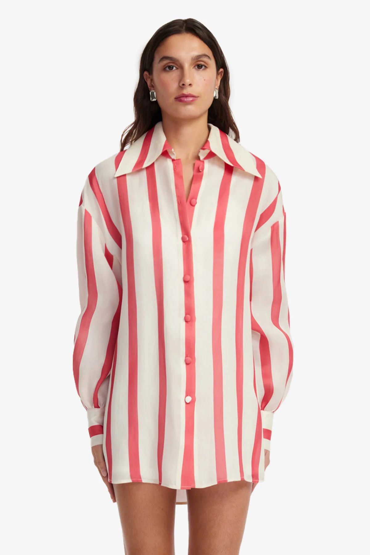 Kathleen Striped Silk Blouse - Scarlet - Image 2