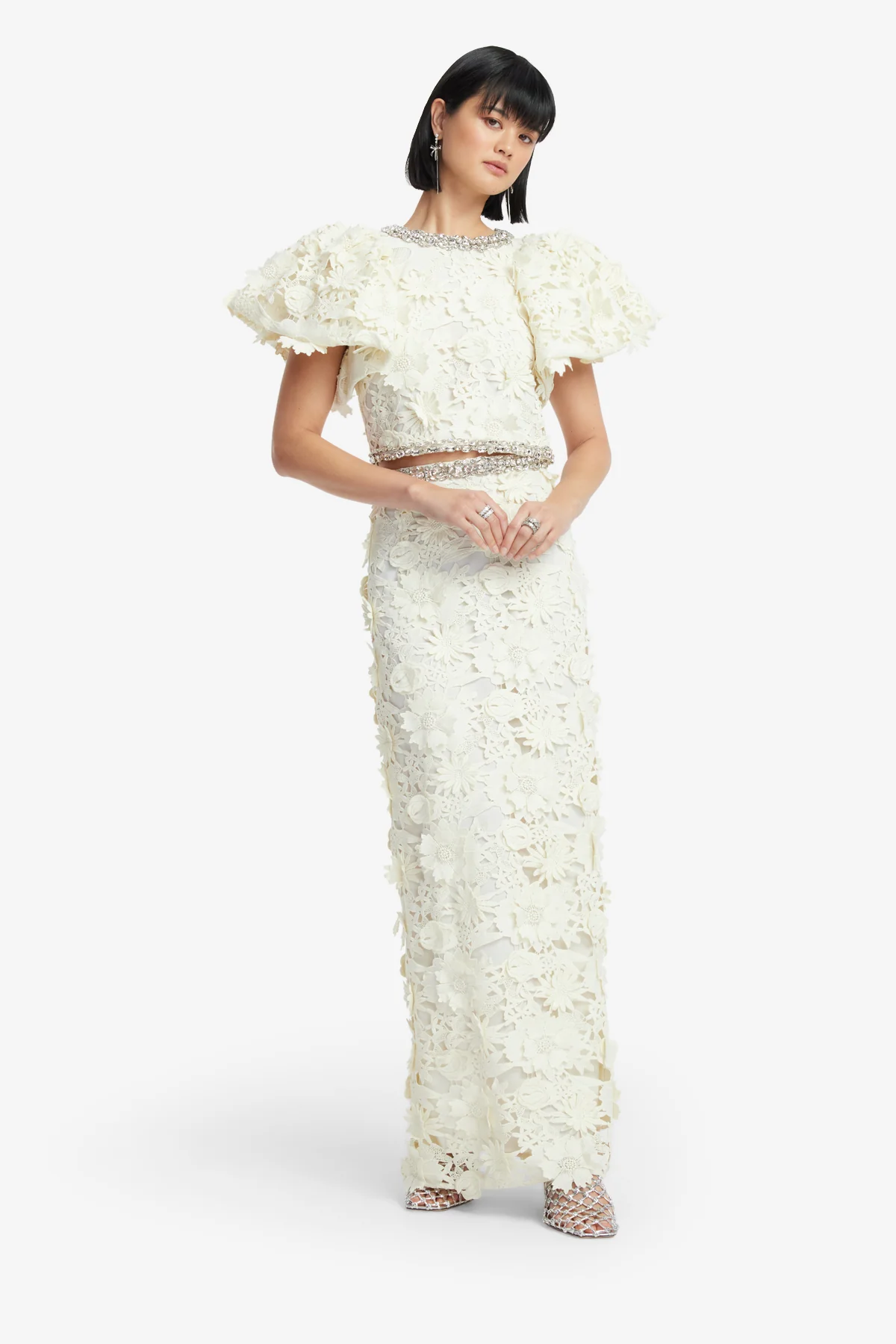 Kyra Embellished Lace Maxi Skirt - Snow - Image 3