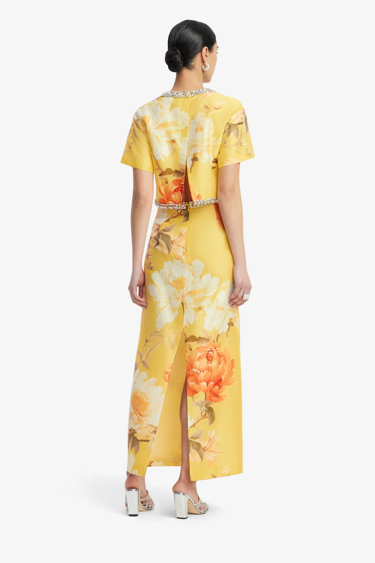 Kyra Embellished Maxi Skirt - Peony Print in Yellow - Image 5