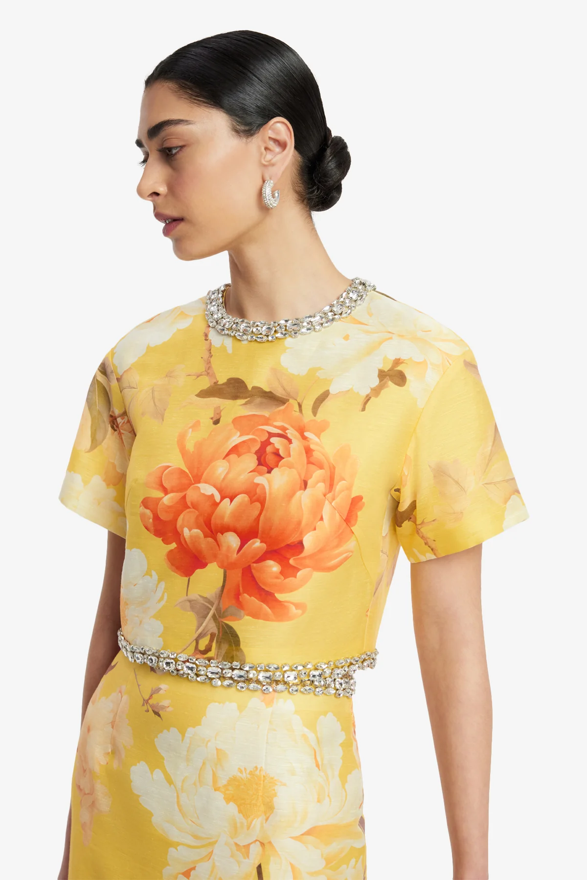 Kyra Embellished Maxi Skirt - Peony Print in Yellow - Image 6
