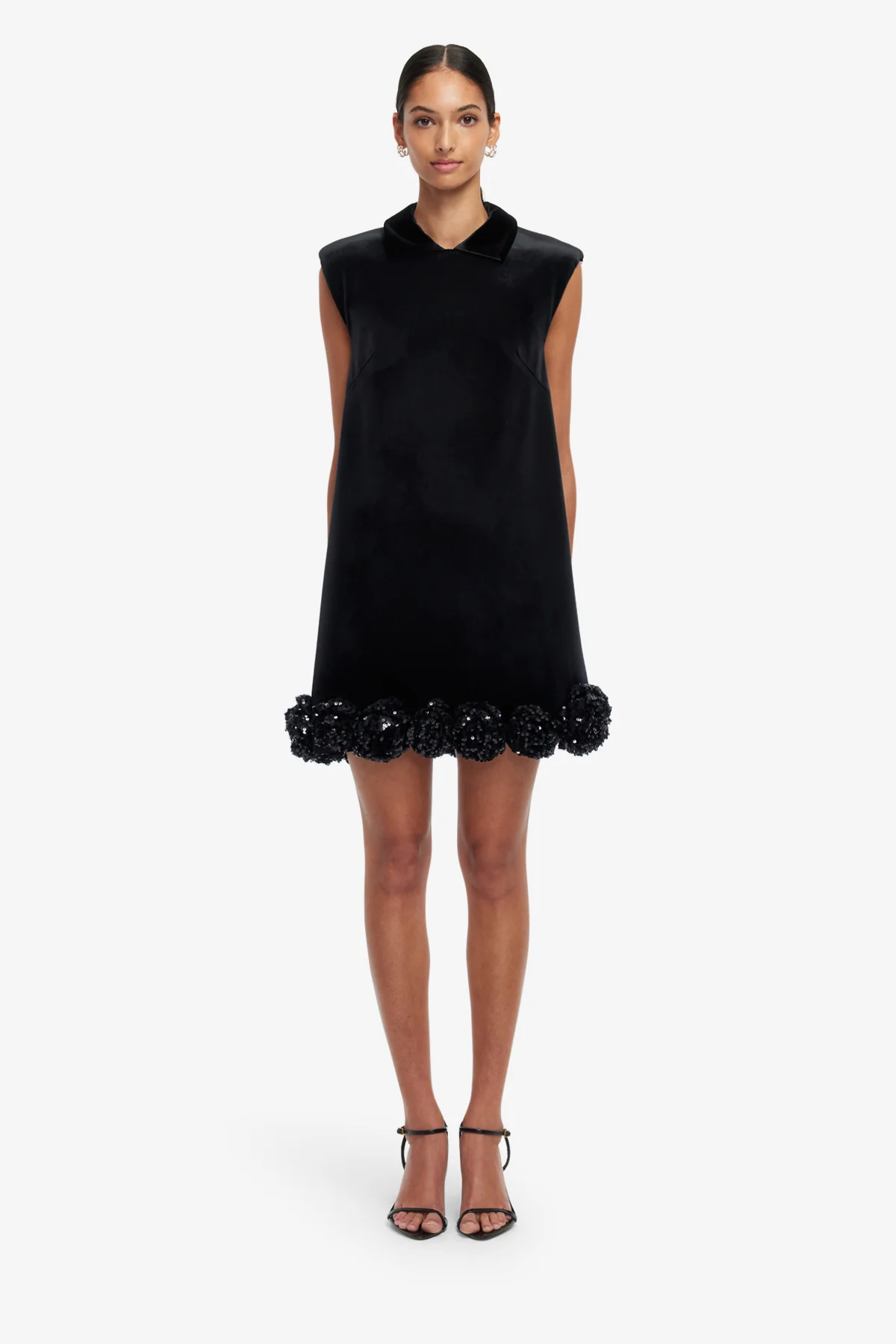 Lingyu Velvet Embellished Mini Dress - Ebony - Image 2