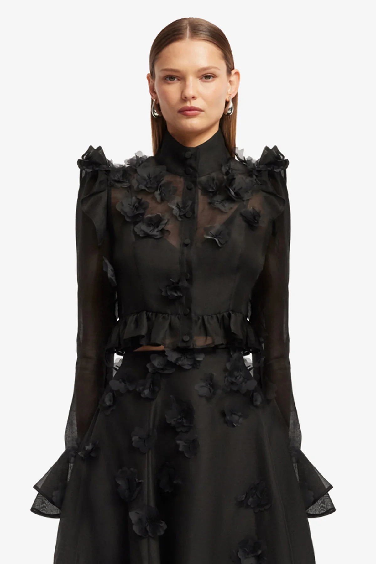 Maeve Petal Butterfly Long Sleeve Top - Ebony - Image 2
