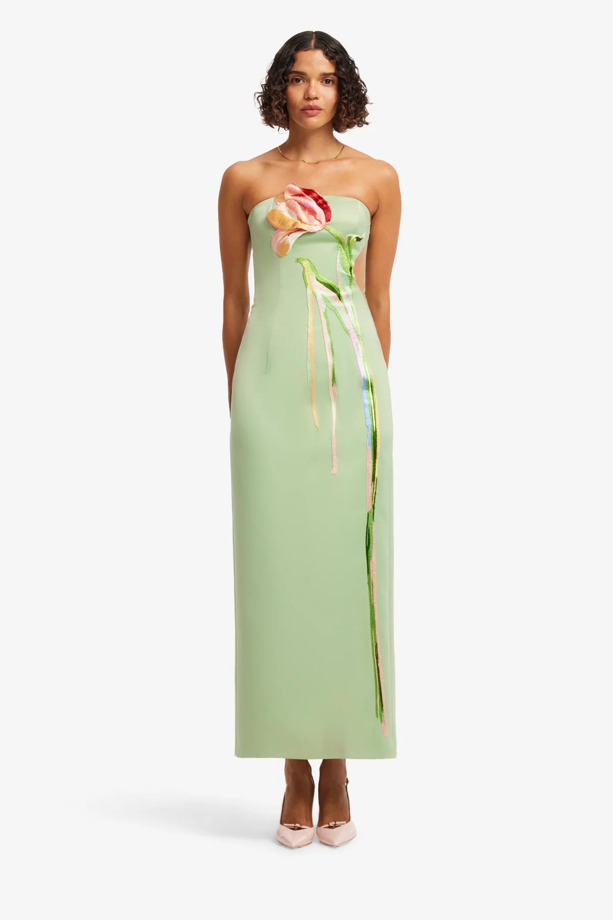 Marilyn Cutout Bustier Maxi Dress - Tulip Print in Green - Image 2
