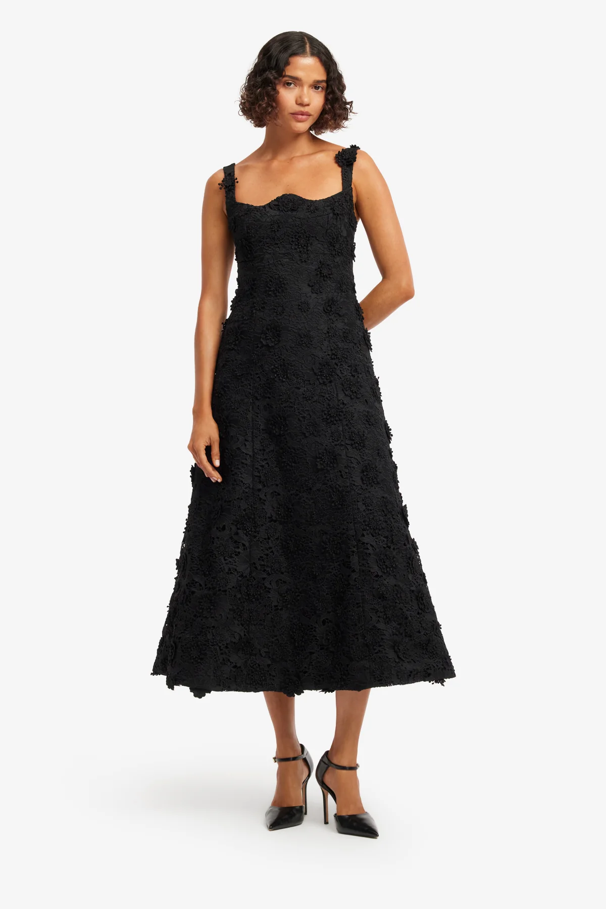 Odette Lace Midi Dress - Ebony - Image 3
