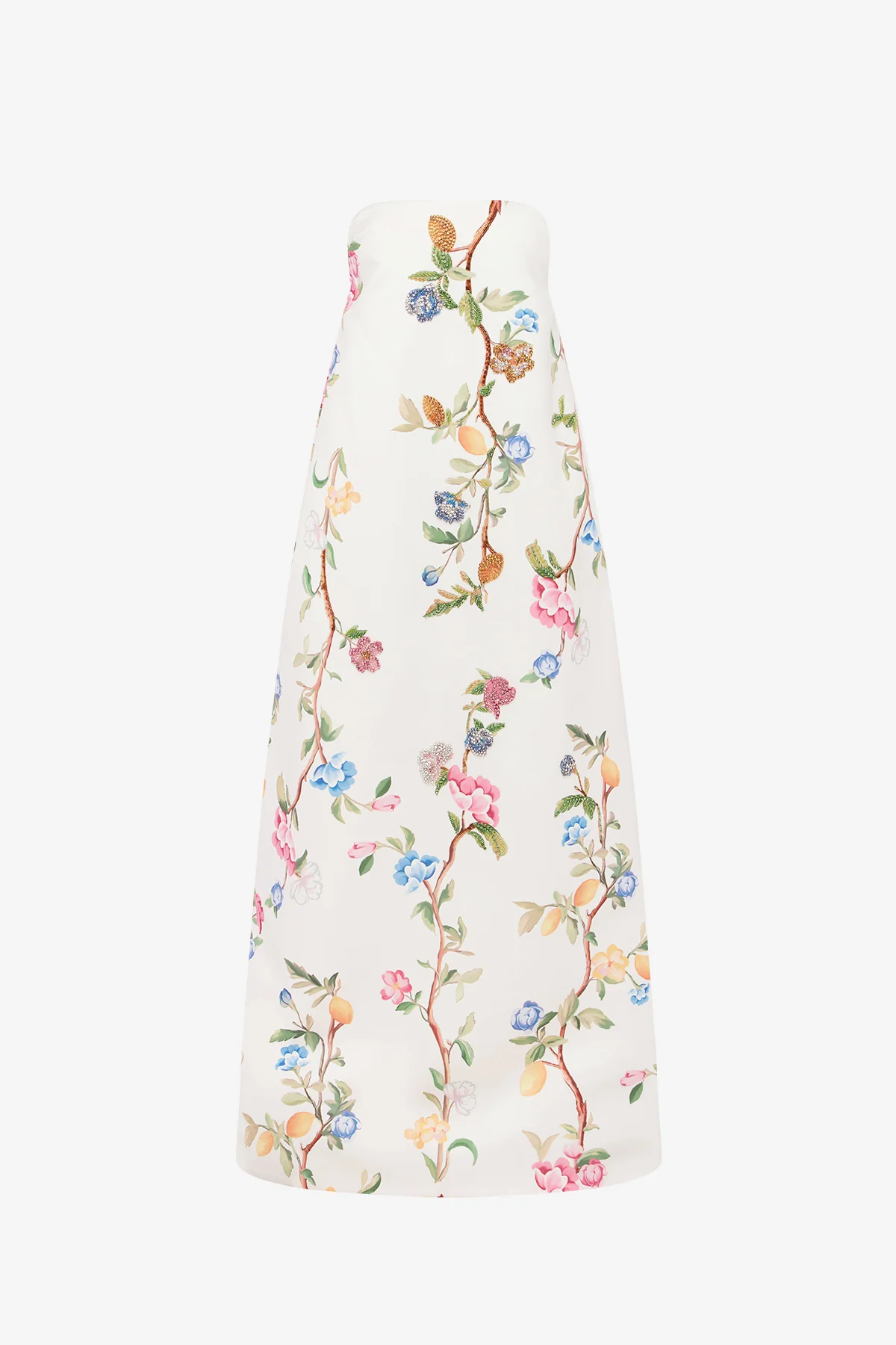 Phoebe Embellished Gown - Lemon Vine Print in Snow
