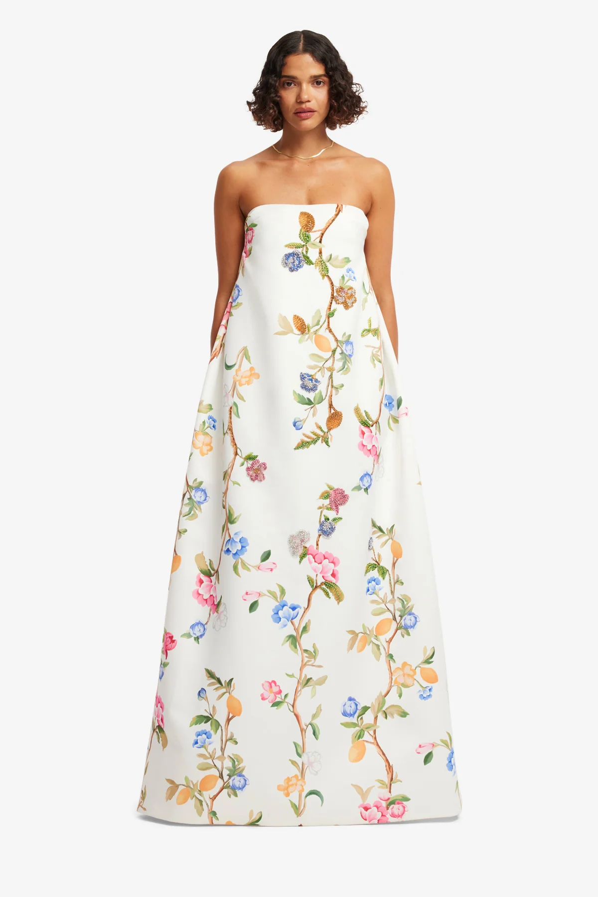 Phoebe Embellished Gown - Lemon Vine Print in Snow - Image 2