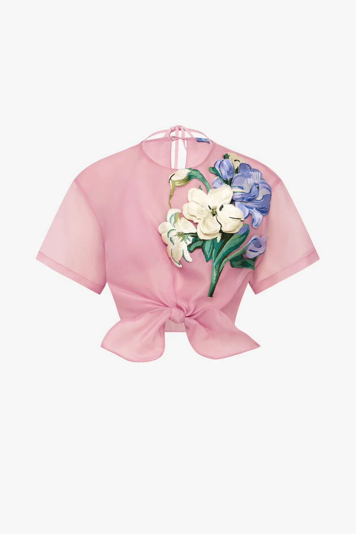 Riley Embroidered Sleeve Top - Bouquet Print in Pastel Pink