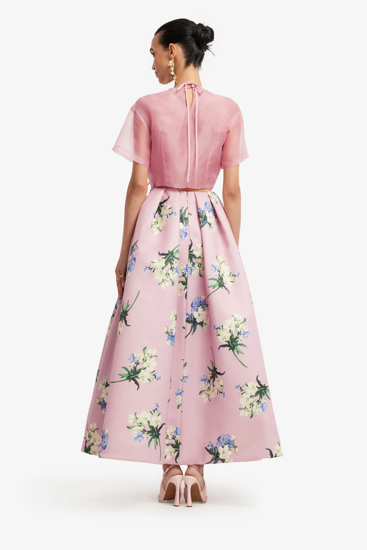 Riley Embroidered Sleeve Top - Bouquet Print in Pastel Pink - Image 5