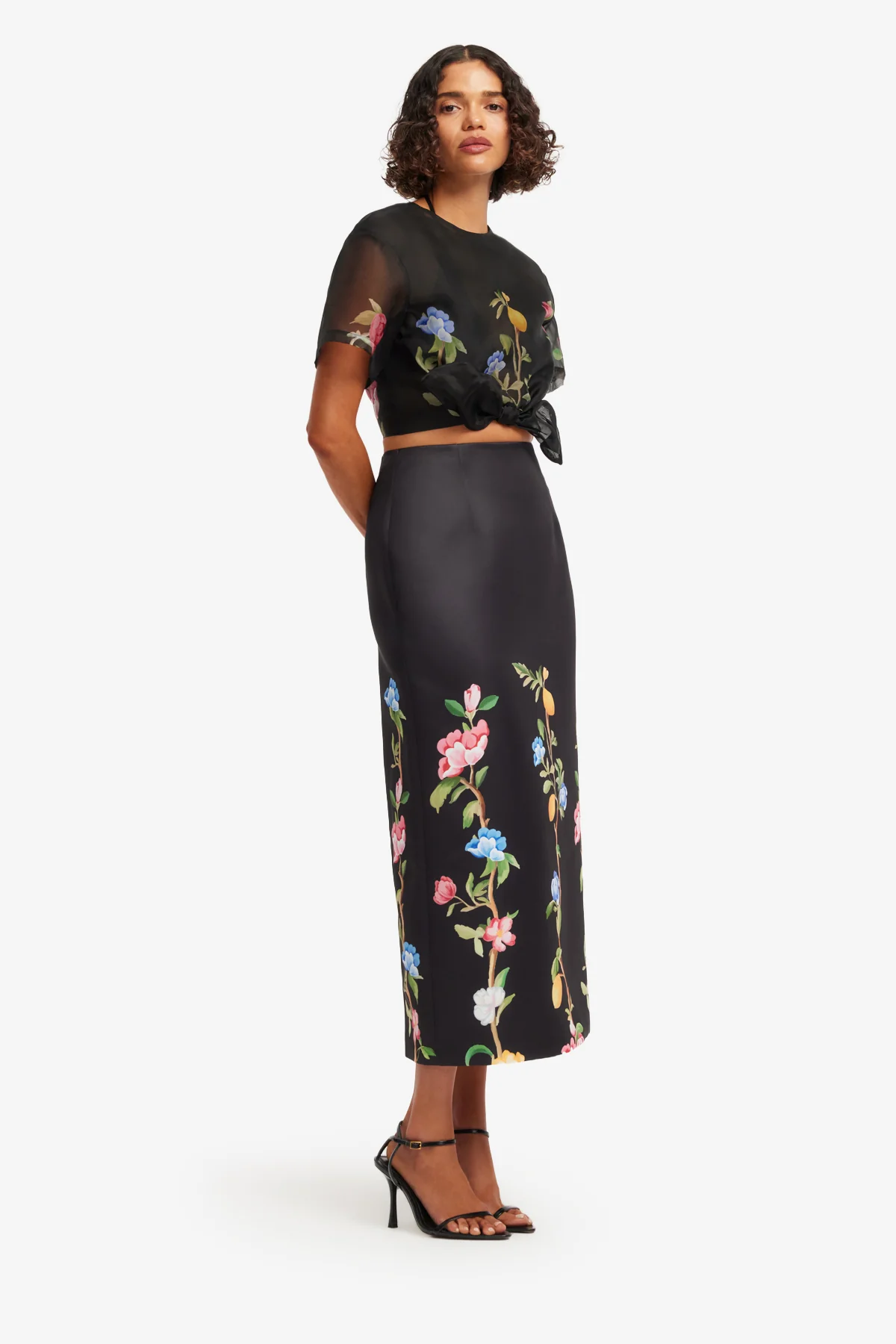 Riley Sleeve Top - Lemon Vine Print in Ebony - Image 4
