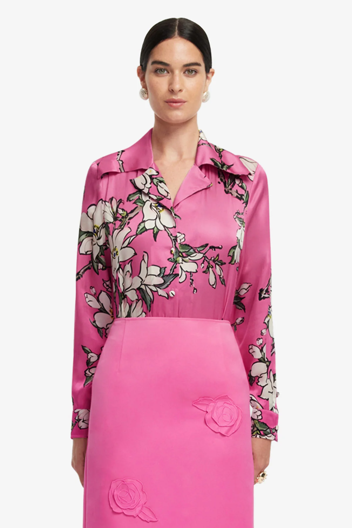 Sandra Silk Blouse - Pink Magnolia Print - Image 2
