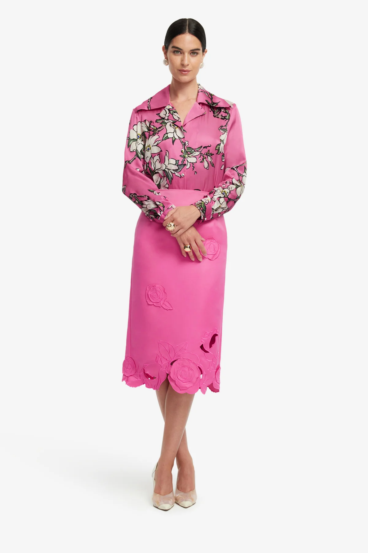 Sandra Silk Blouse - Pink Magnolia Print - Image 3