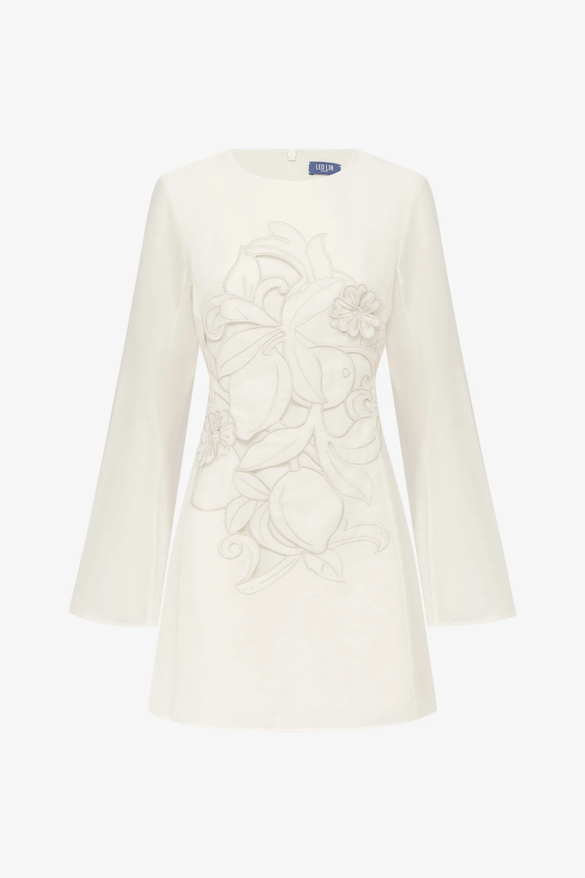 Suzanne Appliqué Bell Sleeve Mini Dress - Snow