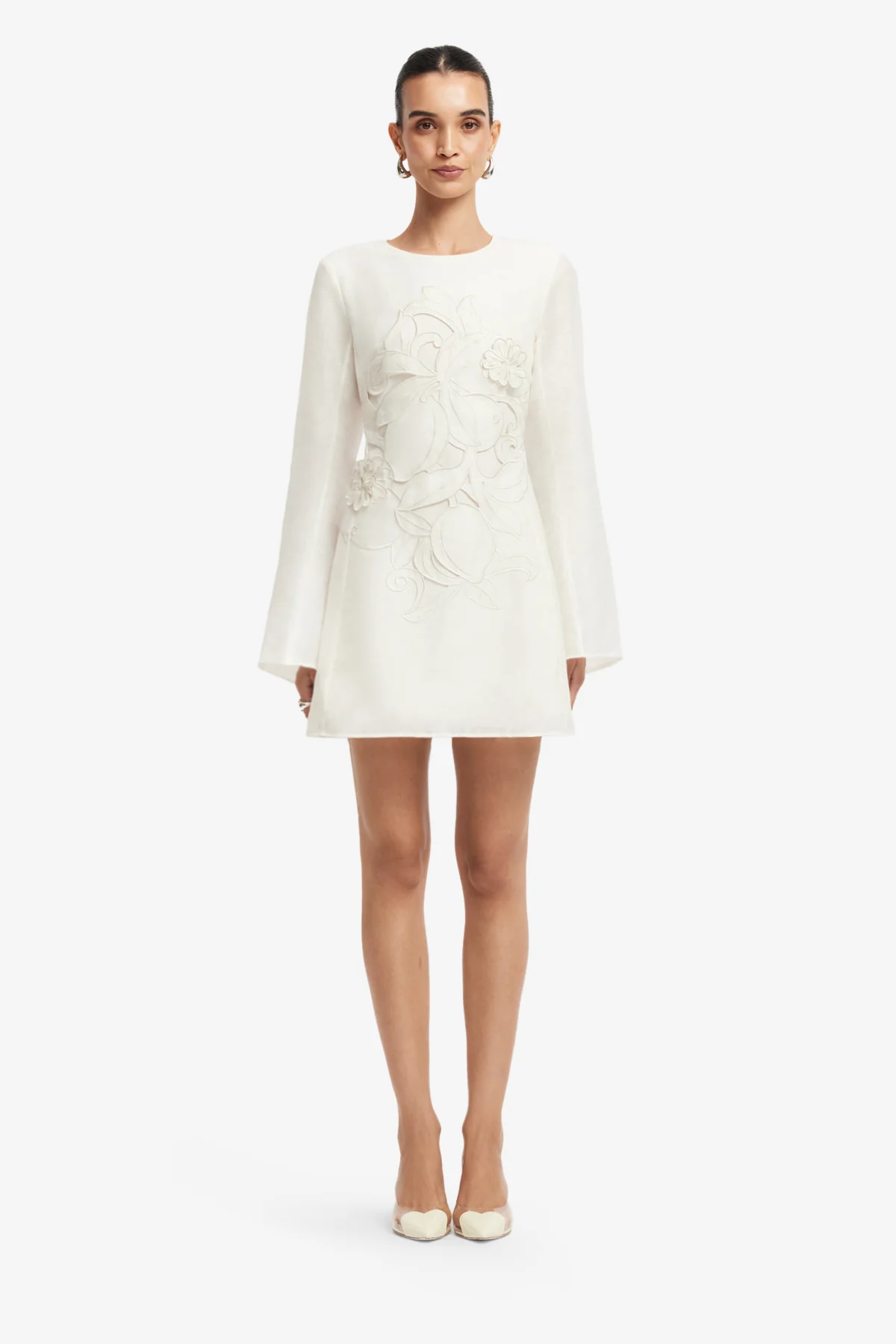 Suzanne Appliqué Bell Sleeve Mini Dress - Snow - Image 2