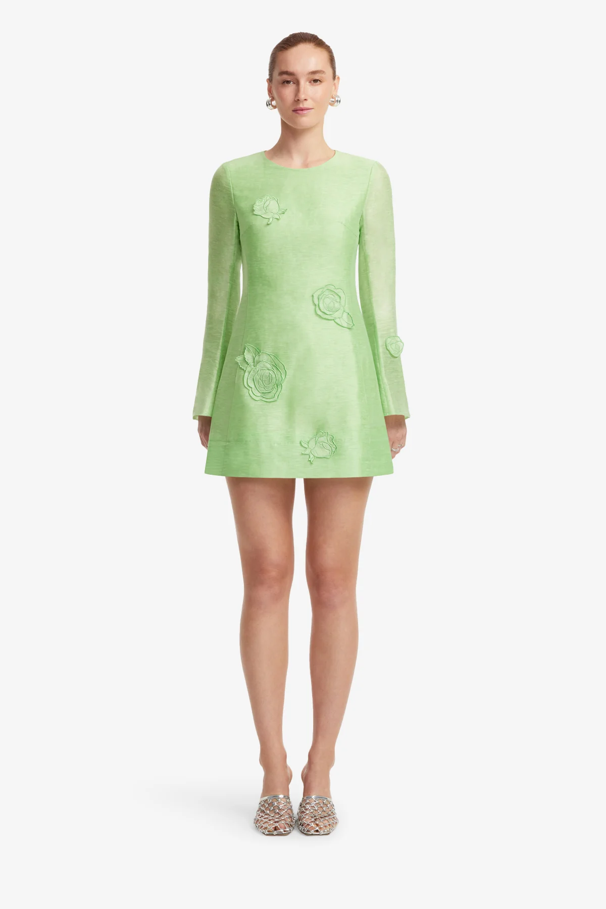 Suzanne Appliqué Long Sleeve Mini Dress - Juniper Green - Image 2