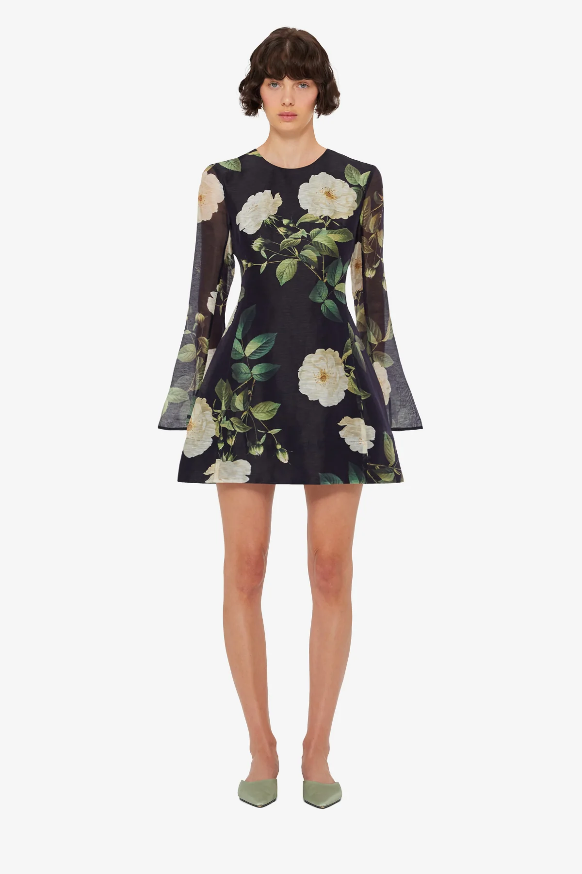 Suzanne Bell Sleeve Mini Dress - White Rose Print - Image 2