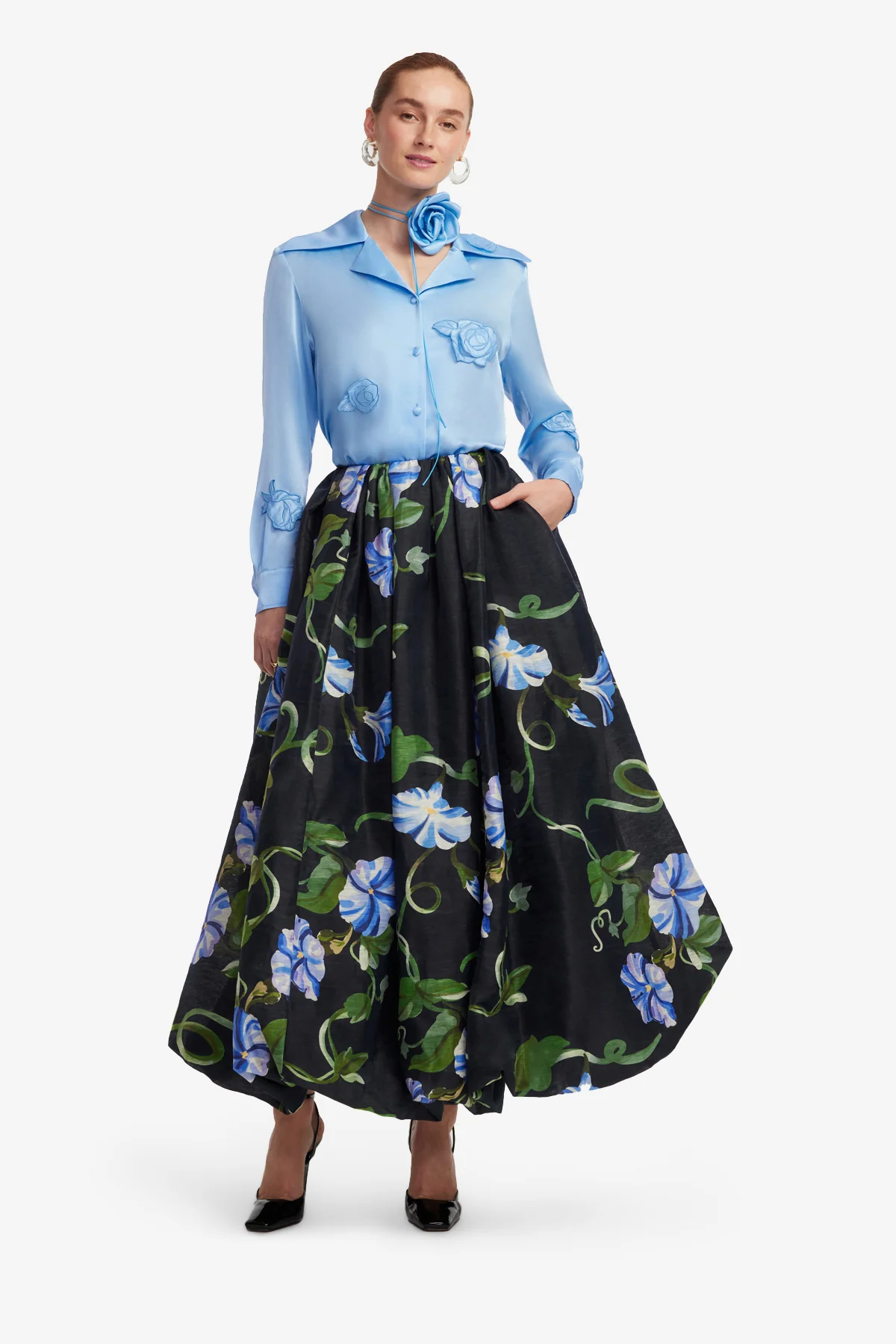 Victoria Puff Maxi Skirt - Vine Print in Ebony - Image 3