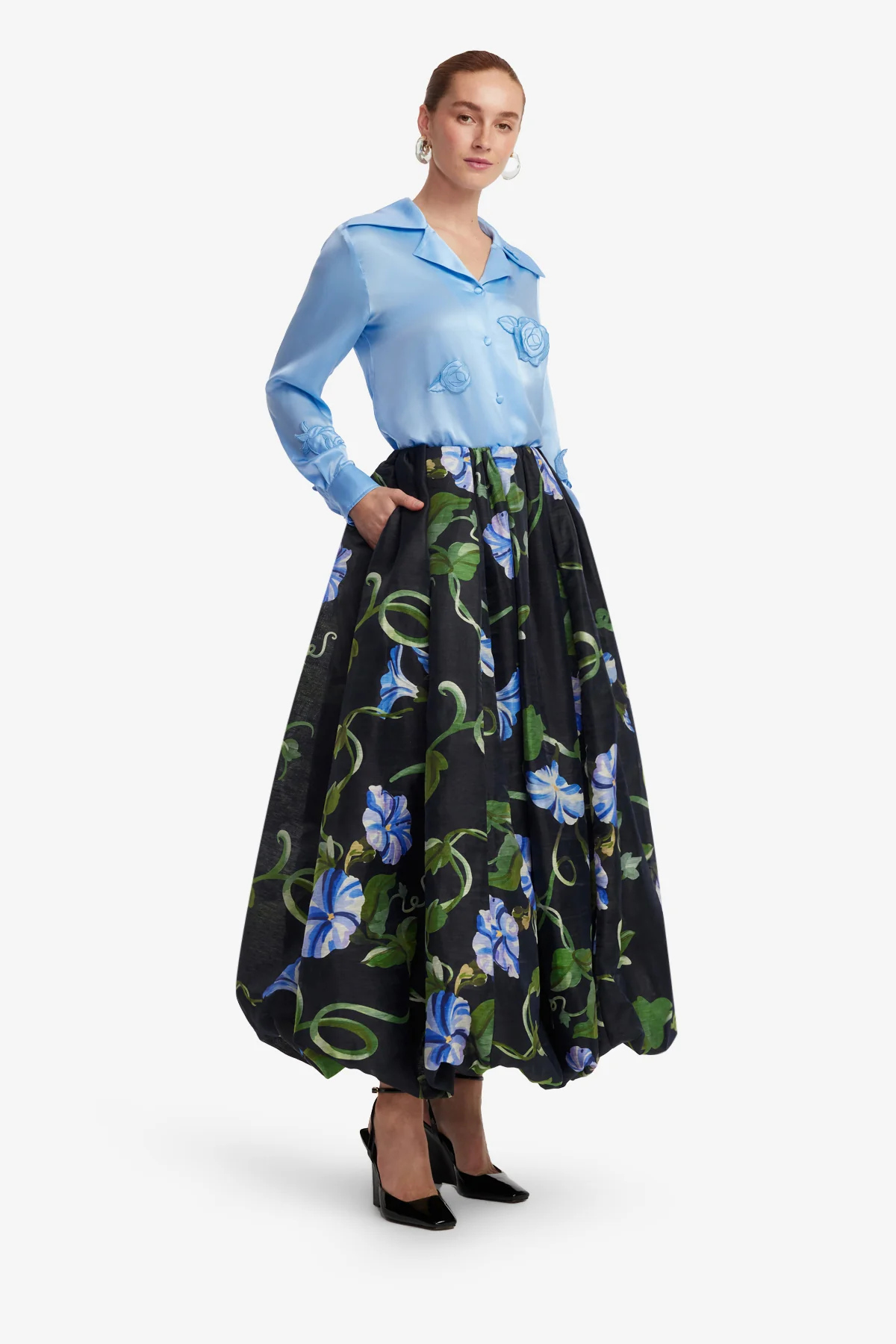 Victoria Puff Maxi Skirt - Vine Print in Ebony - Image 4