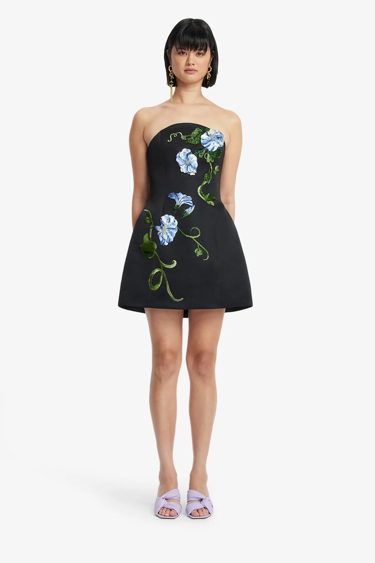 Zaria Appliqué Floral Bustier Mini Dress - Vine Print in Ebony - Image 2